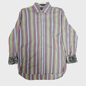 David Smith Australia Flip Cuff Button Up Shirt Size M Striped Artsy Office